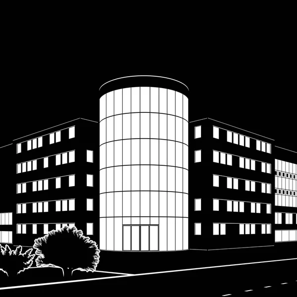 Silhouette Von Gebäuden Und Straßen Bei Nacht Auf Schwarzem Hintergrund — Stockvektor