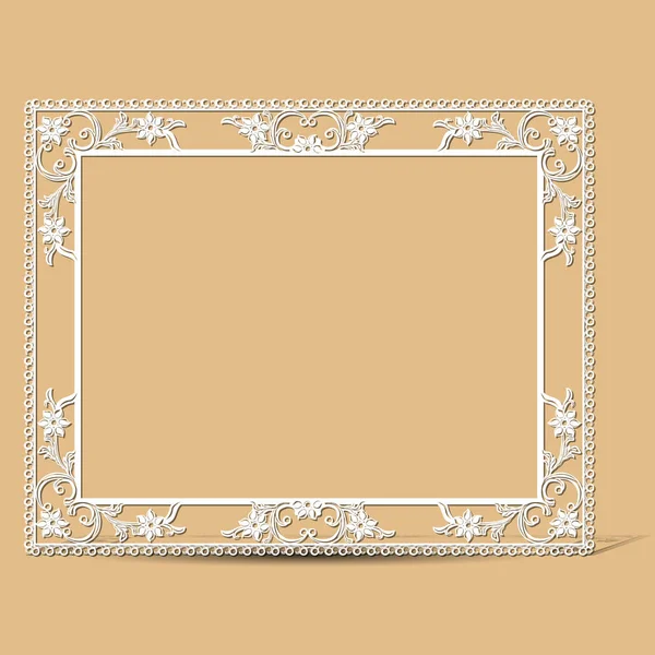 Carved Vintage Frame Made Paper Picture Photo Shadow Light Background — Stock Vector