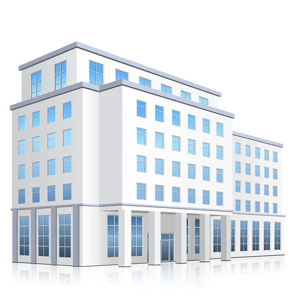 Bürogebäude Mit Eingang Und Reflexion Auf Weißem Hintergrund — Stockvektor