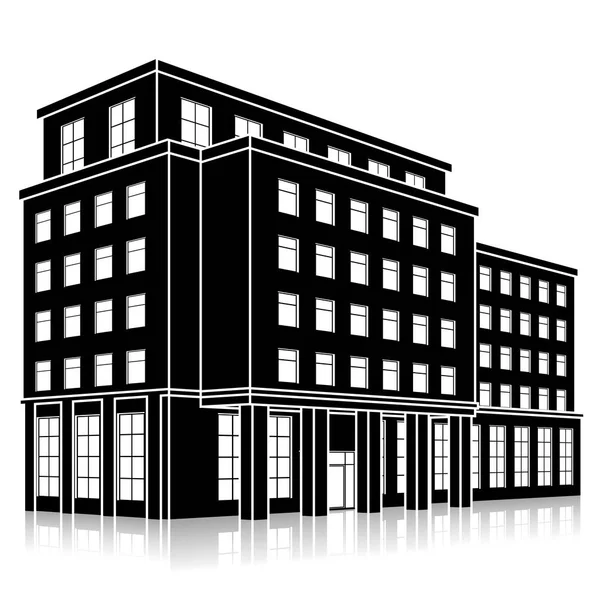 Beyaz arka planda giriş ve yansıması olan siluet ofis binası