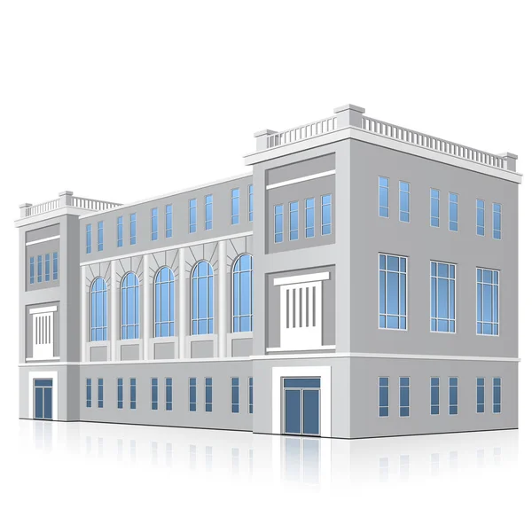 Edificio Uffici Con Ingresso Riflessione Sfondo Bianco — Vettoriale Stock