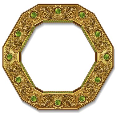 çerçeve altın rengi beyaz zemin üzerine zümrüt ile