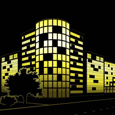 siluet siyah arka plan üzerine Geceleri sokaklar ve Binalar