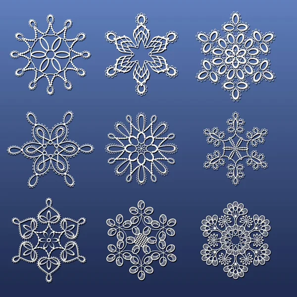 Набір Білих Сніжинок Прикраси Синьому Фоні — стоковий вектор