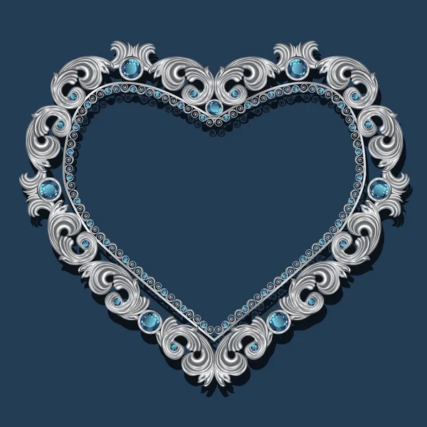 Marco Forma Corazón Con Topacio Azul Sobre Fondo Azul — Archivo Imágenes Vectoriales