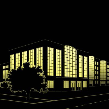 siluet siyah arka plan üzerine Geceleri sokaklar ve Binalar