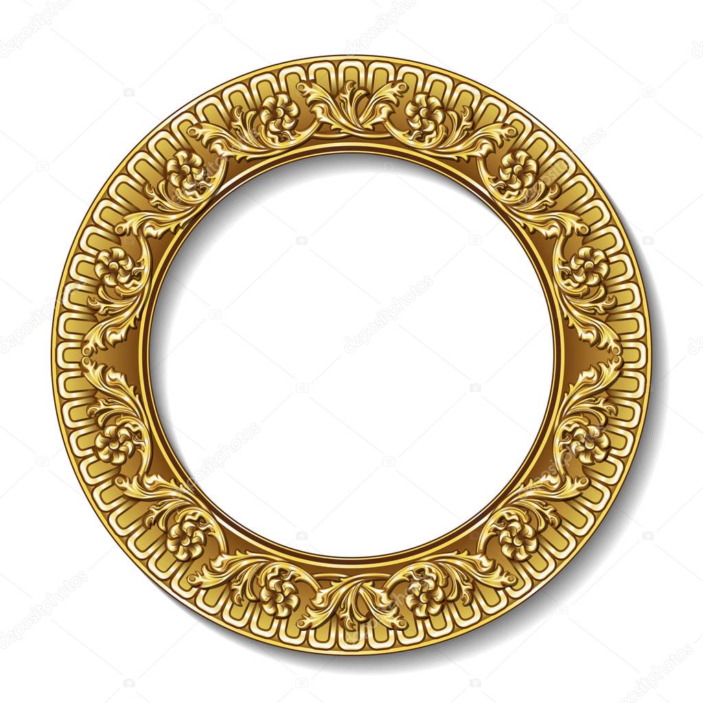 round frame gold color with shadow on white background