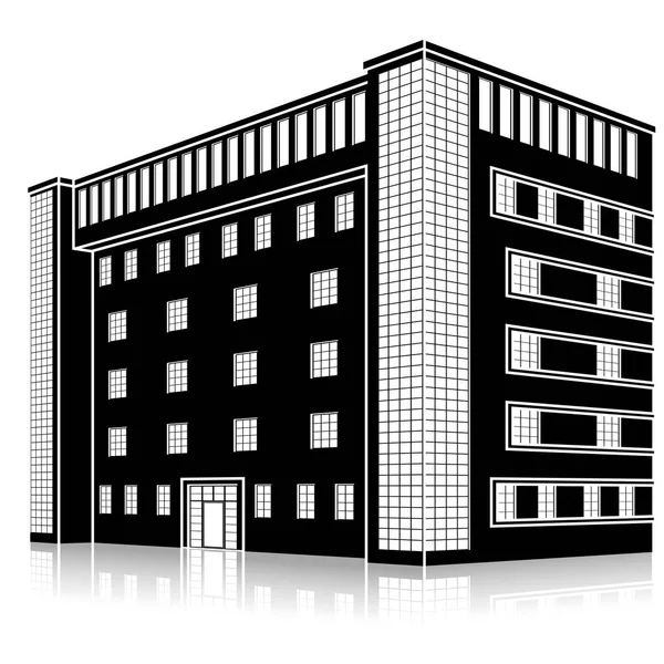 Edificio Uffici Silhouette Con Ingresso Riflessione Sfondo Bianco — Vettoriale Stock