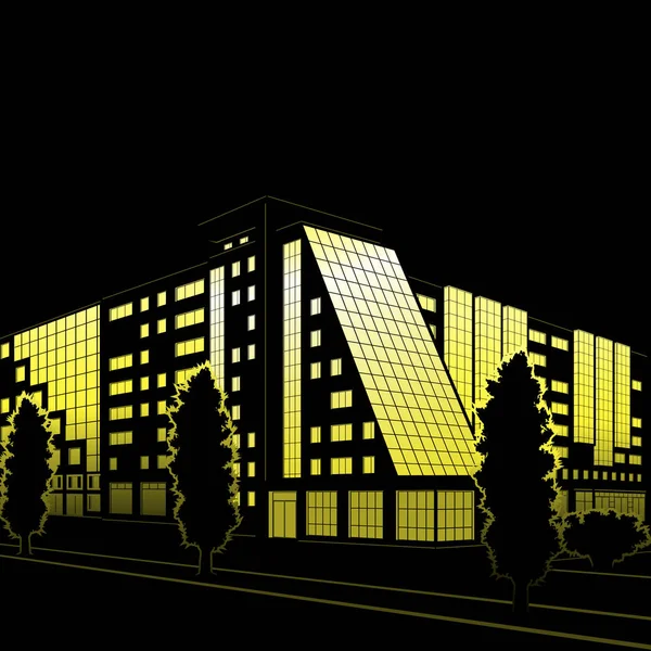 Silhouette Des Bâtiments Des Rues Nuit Sur Fond Noir — Image vectorielle