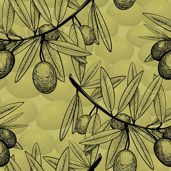 Bezszwowa gałąź szkicu drzewa oliwnego z owocami — Wektor stockowy