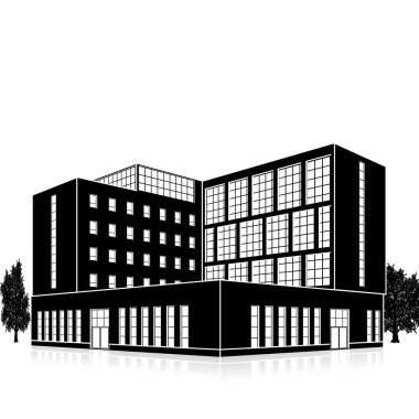 bir giriş ve yansıma ile siluet ofis binası 