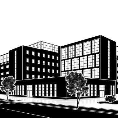 bir giriş ve yansıma ile siluet ofis binası