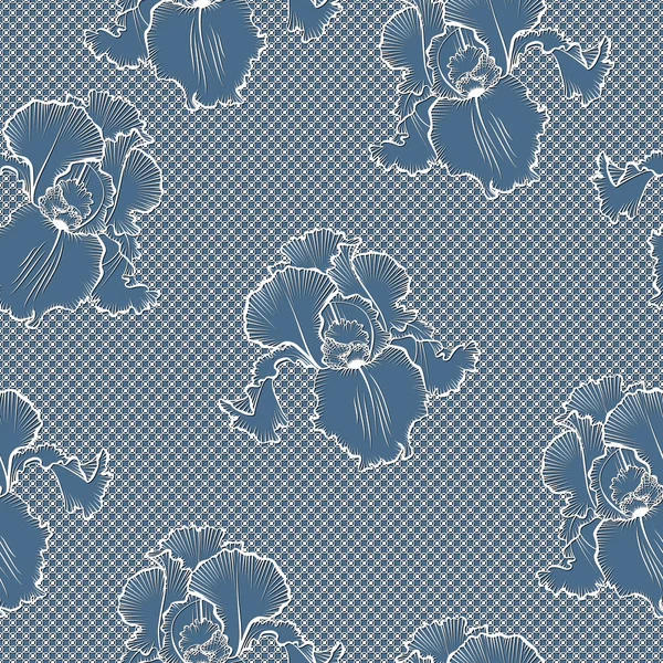 Motif sans couture avec fleur d'iris blanc — Image vectorielle