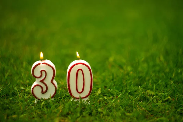 Number Candles Green Background Space Text — Stock Photo, Image