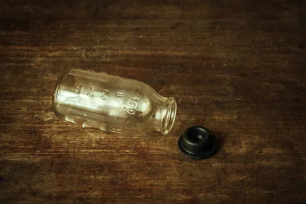 Medical Bottle Made Glass Old Wooden Background — Stock Photo, Image