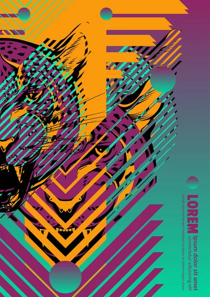 Copertina Astratta Poster Design Con Leopardo — Vettoriale Stock