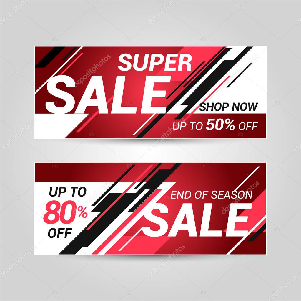 Sale banner template design. Super sale special offer. End of season special offer banner. Vector illustration.