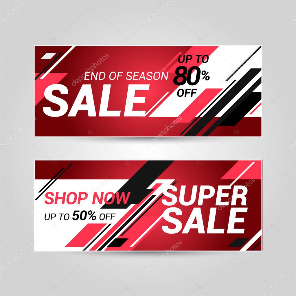 Sale banner template design. Super sale special offer. End of season special offer banner. Vector illustration.