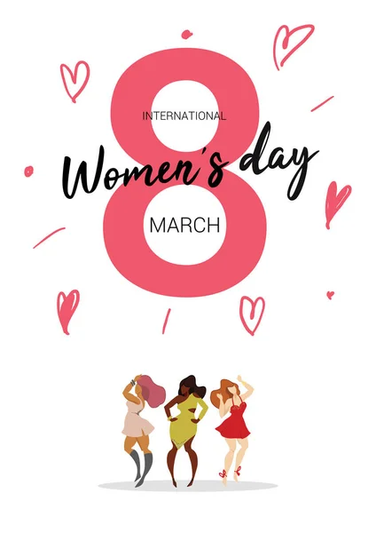 Μαρτίου Παγκόσμια Ημέρα Της Γυναίκας Κορίτσια Καρτούν Χαρακτήρες Που Απομονώνονται — Διανυσματικό Αρχείο