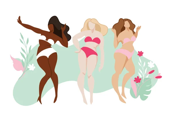 Όμορφα Κορίτσια Από Διαφορετικά Χρώματα Του Δέρματος Που Θέτουν Φωτεινά — Διανυσματικό Αρχείο