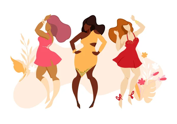 Dziewczyny Różnych Ras Razem Tańczyć — Wektor stockowy