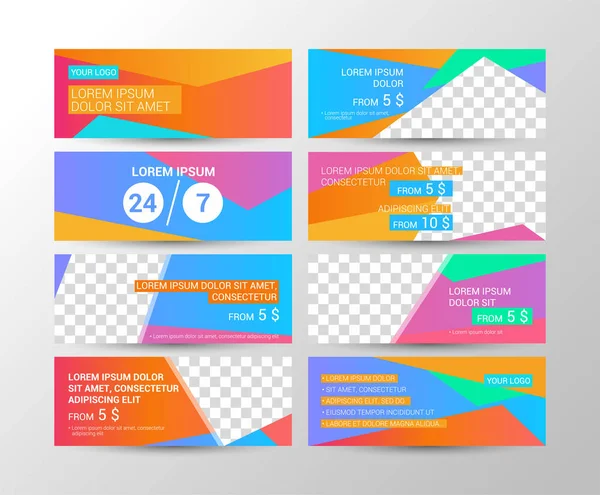 Set Banners Place Photo Text Bright Geometric Backgrounds Advertising Vector — Stock Vector