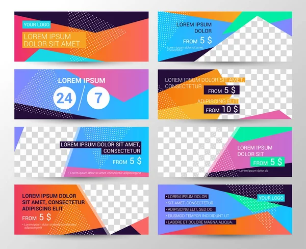 Conjunto Banners Horizontais Brilhantes Com Formas Para Uma Foto Modelo — Vetor de Stock