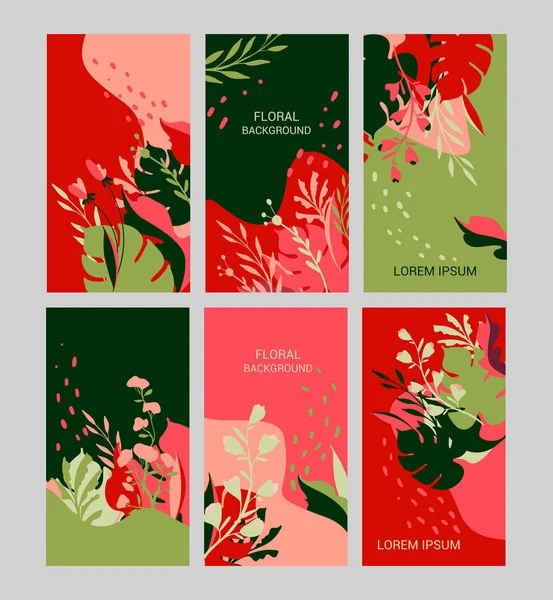 Sada Abstraktních Pozadí Květinovými Prvky Kryty Květinovými Prvky Pro Reklamu — Stockový vektor