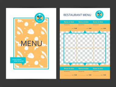Restoran broşür vektör, fotoğraf için yer ile modern menü tasarımı. Fotoğrafınız ile vektör kafe şablonu. 