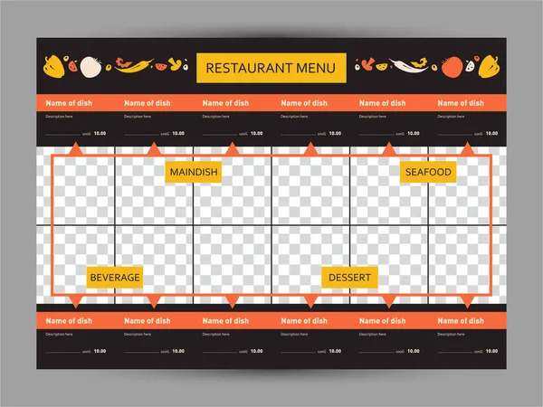 Menu Para Restaurante Café Modelo Design Com Lugar Para Foto — Vetor de Stock