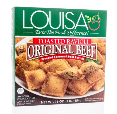 Winneconne - 1 Haziran 2018: Louisa bir kutu kızarmış Mantı içinde izole bir arka plan üzerinde orijinal sığır eti.