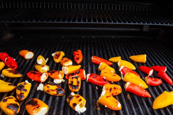 Stuffed Peppers Cream Cheese Being Cooked Grill — Stock Photo, Image