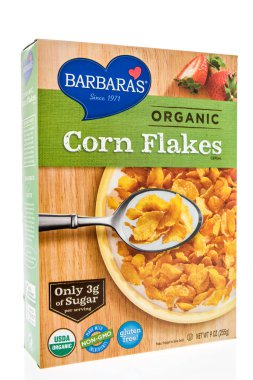 Winneconne, Wi - 21 Temmuz 2018 - A box Barbara'nın organik Mısır gevreği gevrek izole bir arka plan üzerinde.