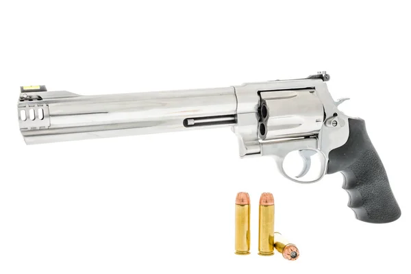 500 Magnum Revolver Med Ammunition Isolerad Bakgrund — Stockfoto