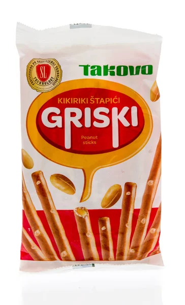 Winneconne Septiembre 2018 Paquete Palitos Pretzel Rellenos Maní Griski Serbia — Foto de Stock