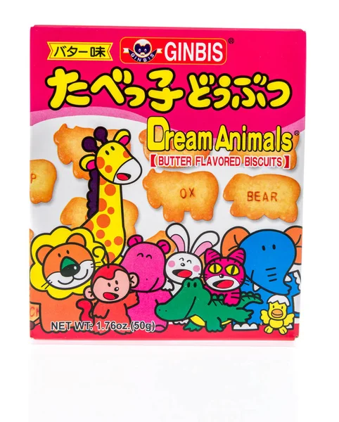 Winneconne 2018 Ginbin 夢動物ビスケット バター風味の孤立した背景に日本からのパッケージ — ストック写真