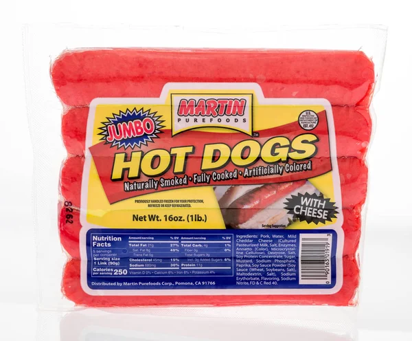 Winneconne Października 2018 Pakiet Martin Pure Żywności Jumbo Hot Dogi — Zdjęcie stockowe
