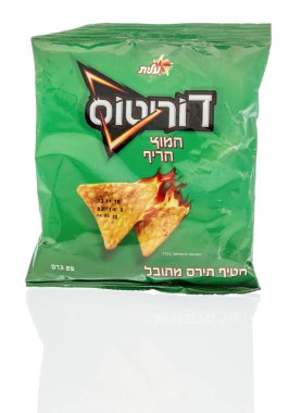 Winneconne, WI - 14 October 2018: A package of Doritos sour and spicey flavor from Israel on an isolated background clipart