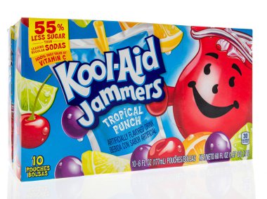 Winneconne, Wi - 23 Eylül 2018: tropikal kokteyl lezzet izole bir arka plan üzerinde bir pakette Kool-Aid frekans bozuculardan üç tane
