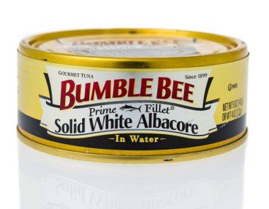 Winneconne, Wi - 11 Kasım 2018: A Bumble Bee Başbakan fileto katı beyaz albacore izole bir arka plan üzerinde.
