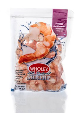 Winneconne, Wi - 20 Kasım 2018: bir paket izole bir arka plan üzerinde tüm doğal Wholey karides.