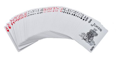 Winneconne, Wi - 11 Kasım 2018: bisiklet kartların bir güverte izole bir arka plan üzerinde dışarı Fanlı.