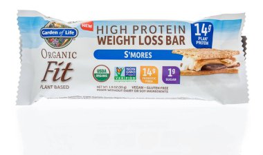 Winneconne, Wi - 30 Aralık 2018: Bahçe hayat yüksek protein kilo kaybı Bar izole bir arka plan üzerinde bir paket.