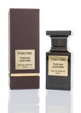 Winneconne, Wi - 29 Ocak 2019: Tom Ford Toskana deri Köln izole bir arka plan üzerine bir şişe