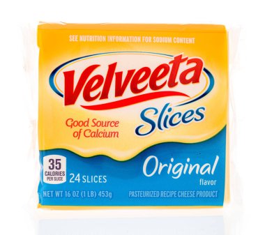 Winneconne, WI - 2 Feb 2019: A package of Velveeta original cheese slices on an isolated background clipart
