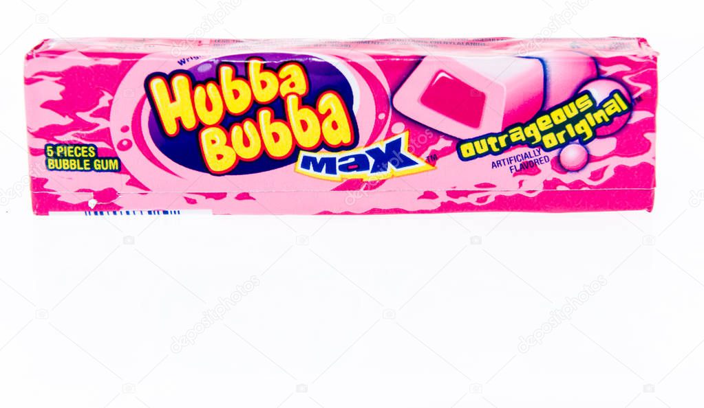 Winneconne, WI -  6 May 2019 : A package of Hubba Bubba max bubble gum on an isolated background