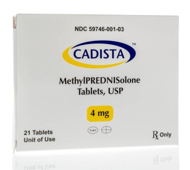 Winneconne, WI - 29 Mayıs 2020: Bir Cadista Methylprednisolone tableti paketi