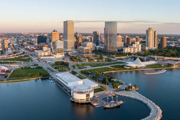 Milwaukee Septembre 2020 Image Drone Horizon Milwaukee Depuis Lac Michigan — Photo