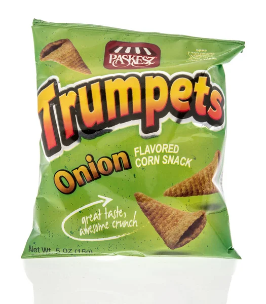 Winneconne September 2020 Package Trumpets Onion Flavor Snacks Isolated Background — стоковое фото