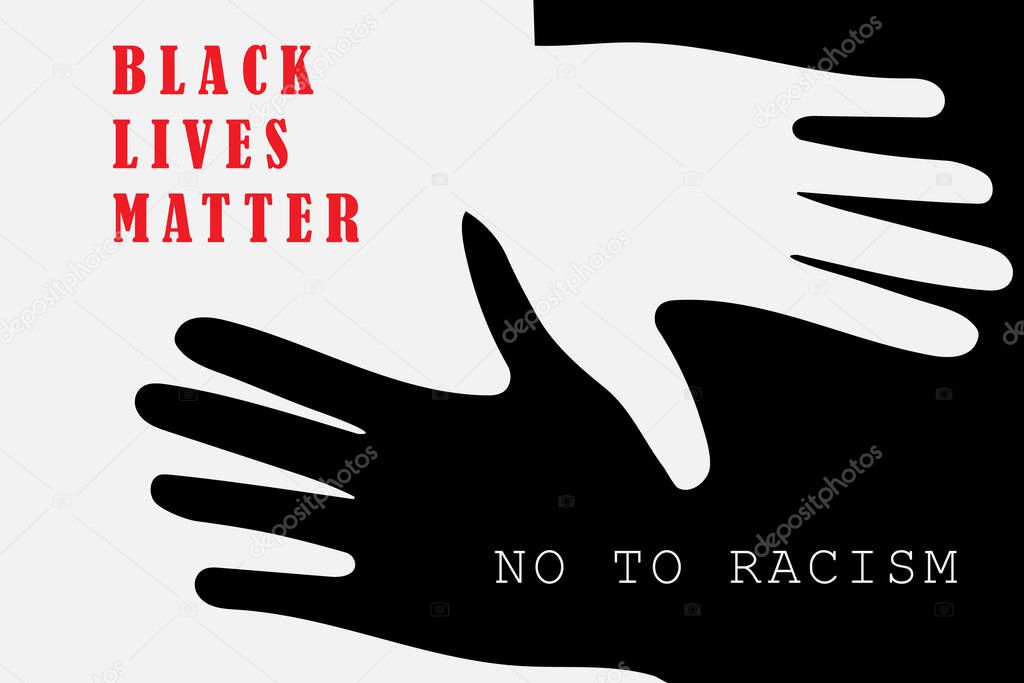 Black and white palm. The banner is vector, black lives matter. Vector illustration